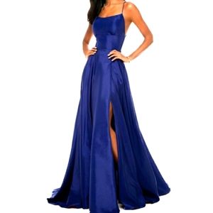Royal Blue Pageant prom dress ball gown slit 3 4
